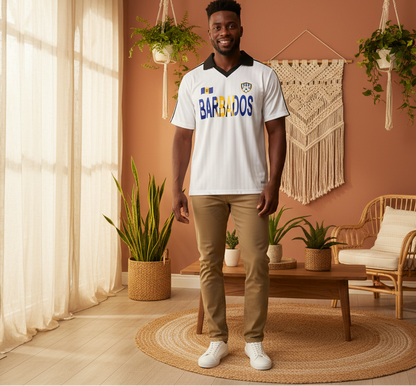 Barbados Flag Themed Contrast Collar Striped Soccer Jersey