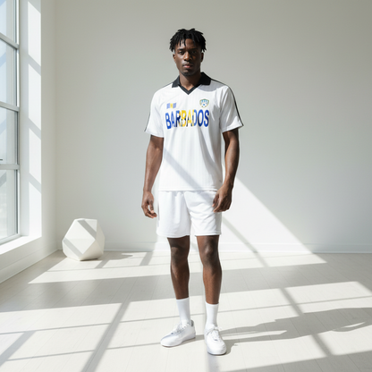 Barbados Flag Themed Contrast Collar Striped Soccer Jersey
