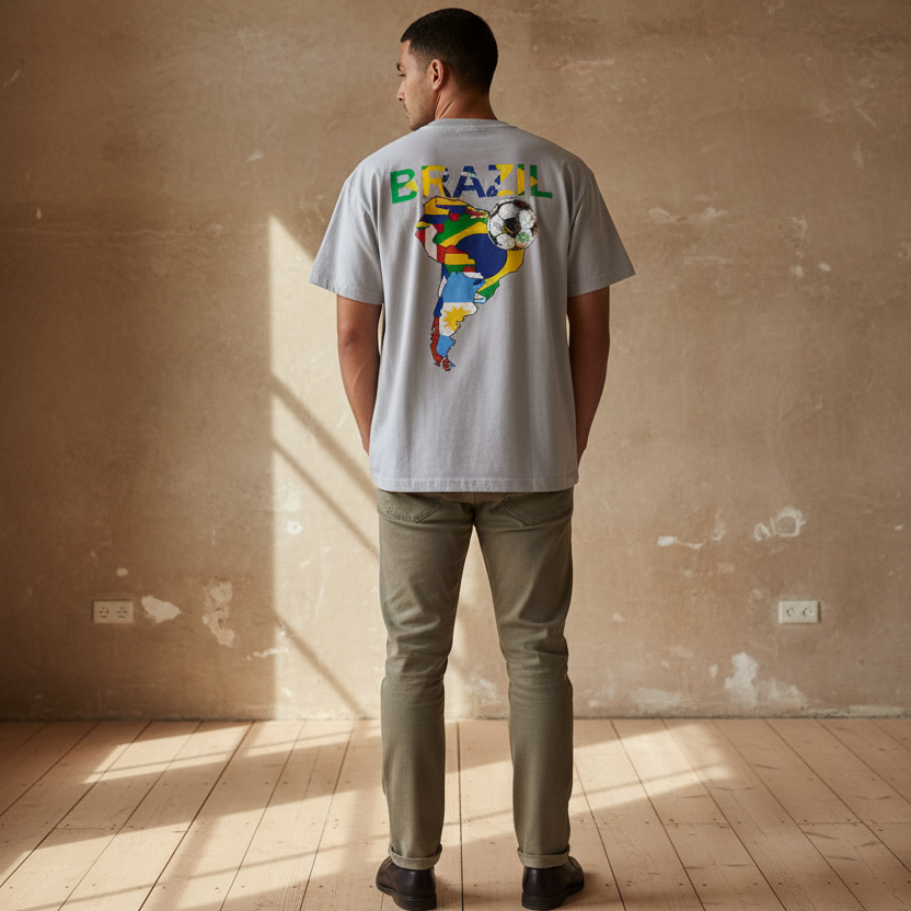 Unisex Vintage-Washed Cotton T-Shirt Featuring a Brazil Flag Graphic