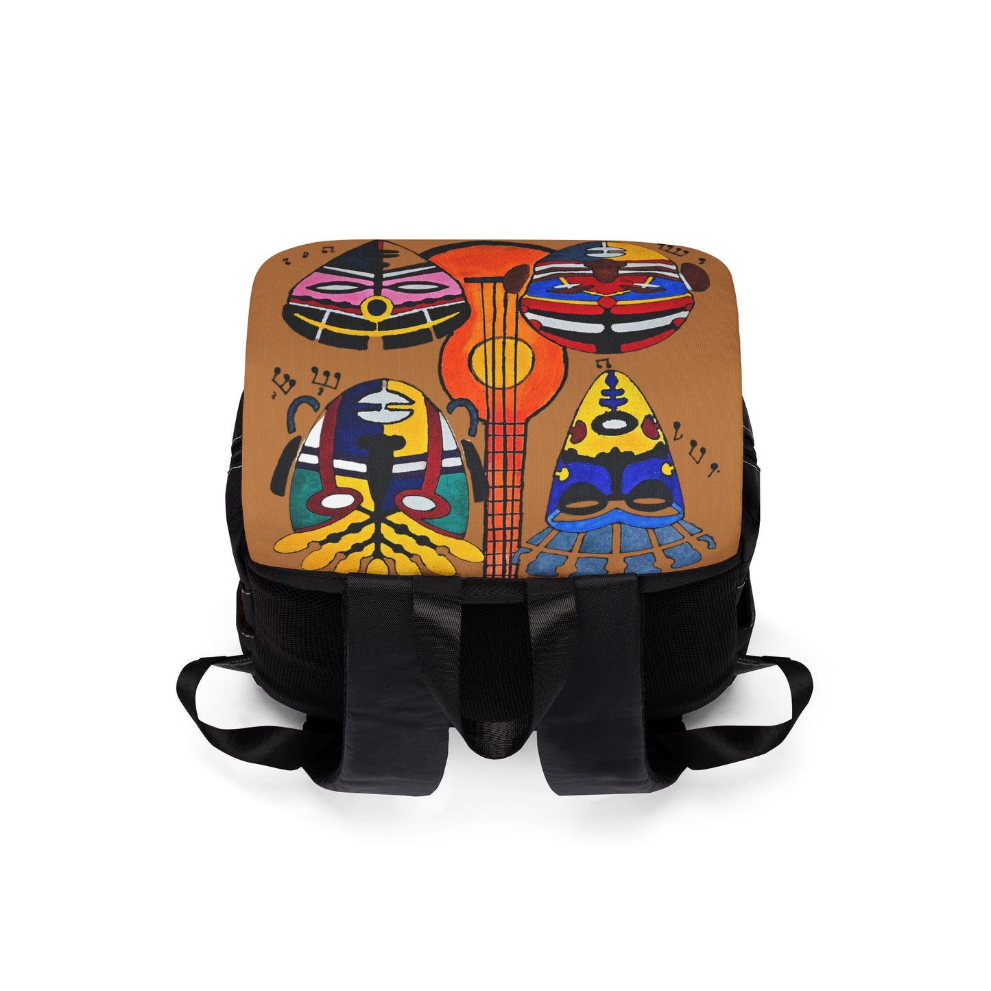 Afro Music Guitar Cartoon Backpack, Handcrafted Unisex Shoulder Bag, School Book Bag