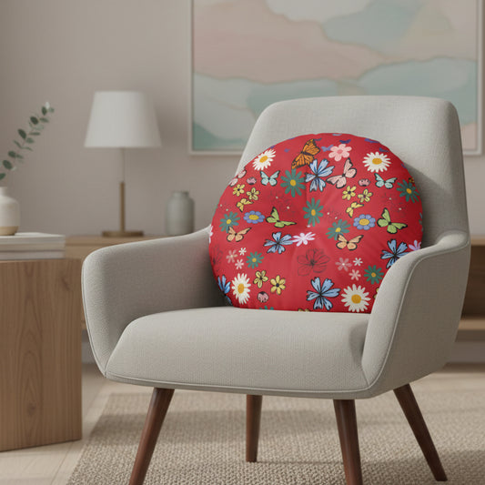 Floral Tufted Floor Pillow - Round Cushion for Cozy Decor