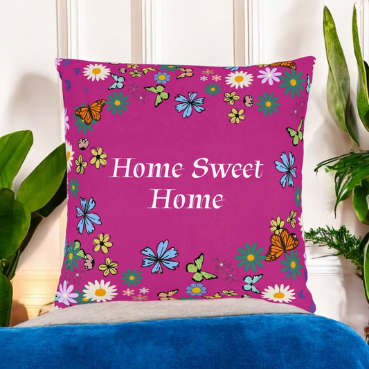 Floral Home Sweet Home Square Pillow - Cozy Decor for Living Room & Bedroom