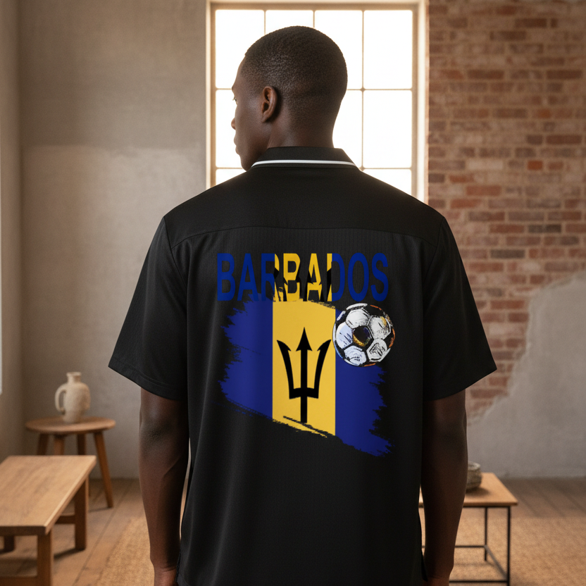 Barbados Flag Themed Graphic Striped V-Neck Unisex Soccer Jersey