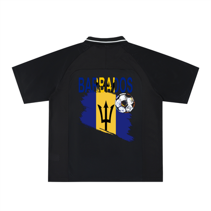 Barbados Flag Themed Graphic Striped V-Neck Unisex Soccer Jersey