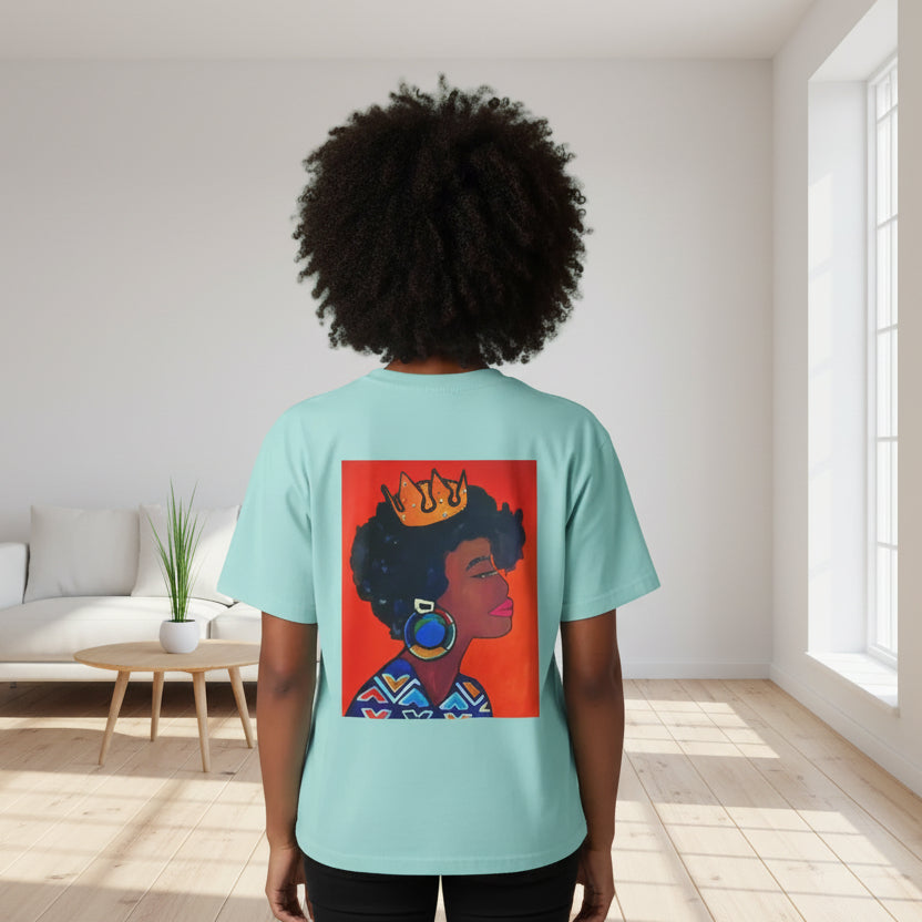Crowned Black Woman Art Graphic T-Shirt, Afrocentric Women's Boxy Tee Printify