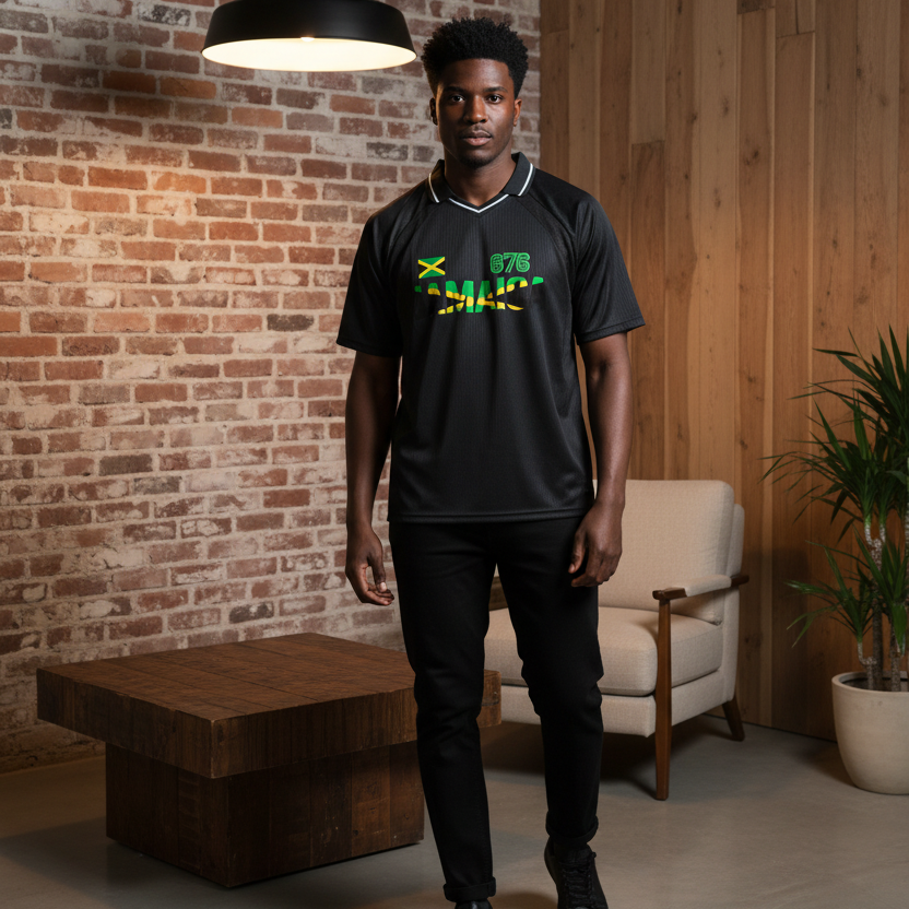 Jamaican Pride Themed Graphic V-Neck Unisex Soccer Jersey