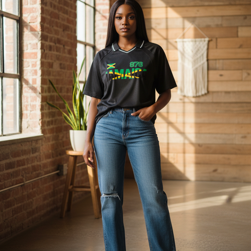 Jamaican Pride Themed Graphic V-Neck Unisex Soccer Jersey
