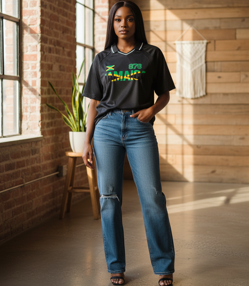 Jamaican Pride Themed Graphic V-Neck Unisex Soccer Jersey