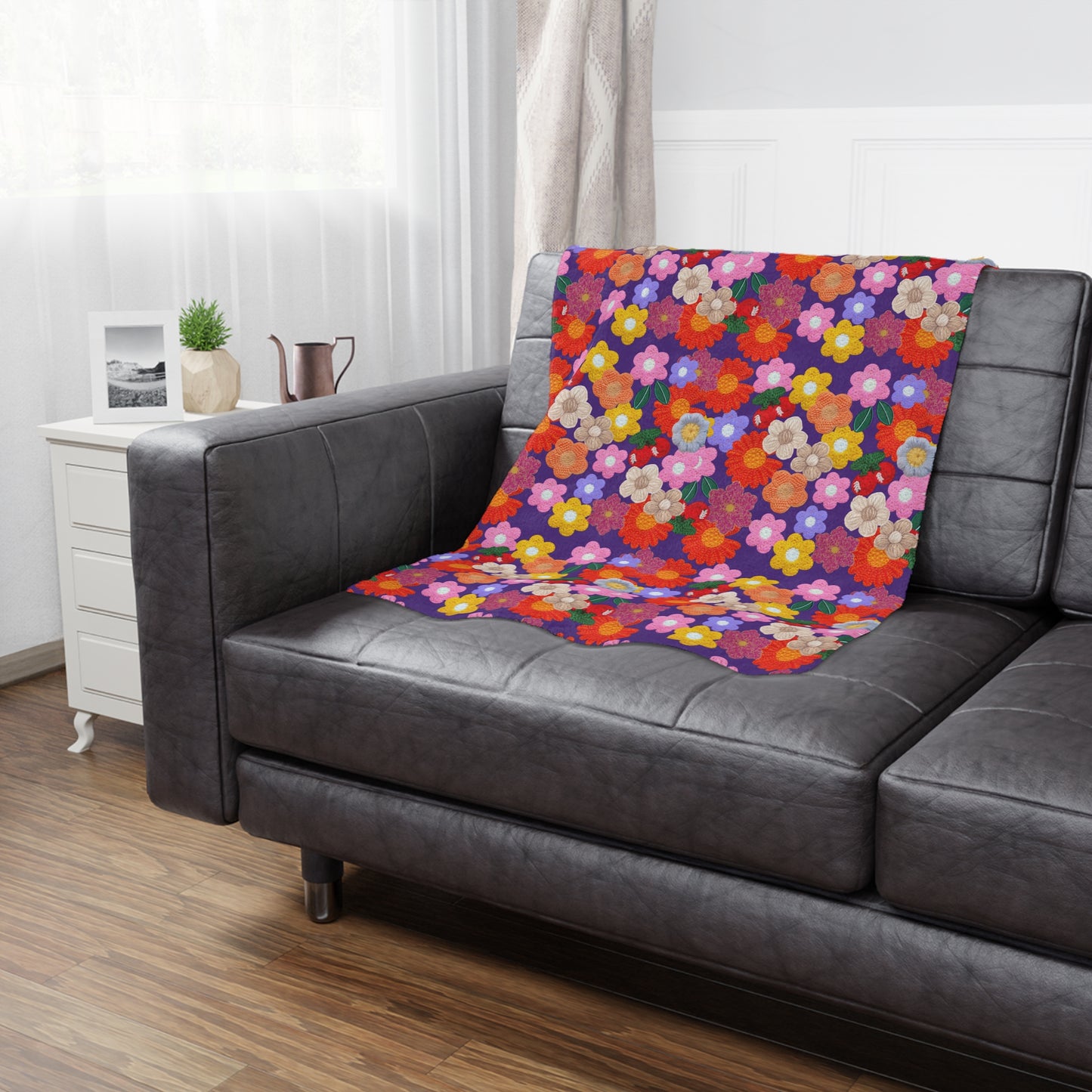 Floral Fiesta Minky Blanket — Bright Retro Flower Pattern, Cozy Throw for Living Room & Kids