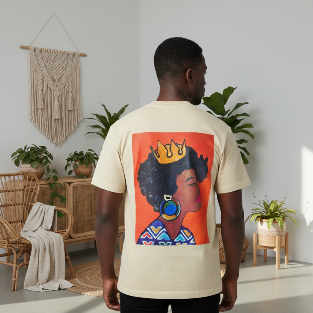Crowned Black Woman Art Graphic Vintage Wash Drop Shoulder T-shirt