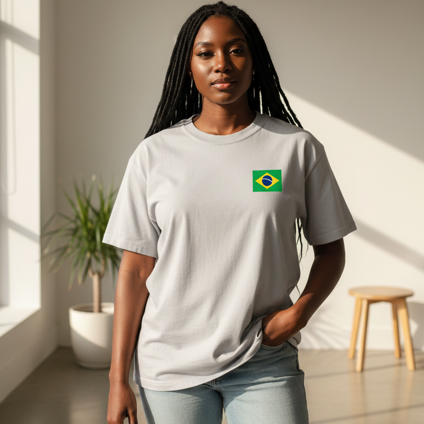Brazil Flag Themed Graphic Vintage Wash Cotton Unisex T-Shirt
