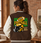Graphic Unisex Football Themed Two-Tone Fleeced Varsity Jacket