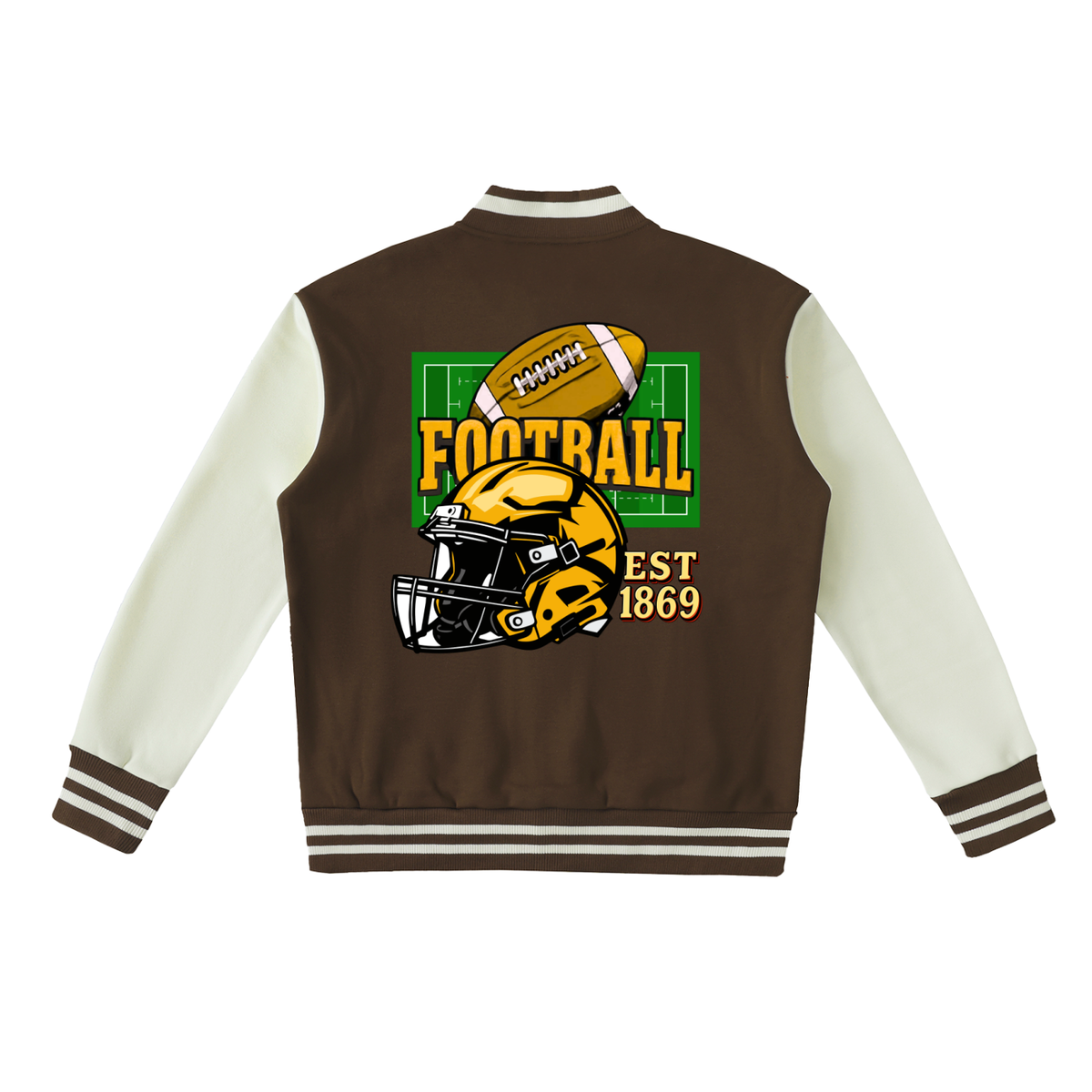 Graphic Unisex Football Themed Two-Tone Fleeced Varsity Jacket