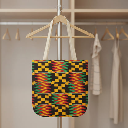 Kente Pattern Canvas Tote Bag — Vibrant African Print Market Tote
