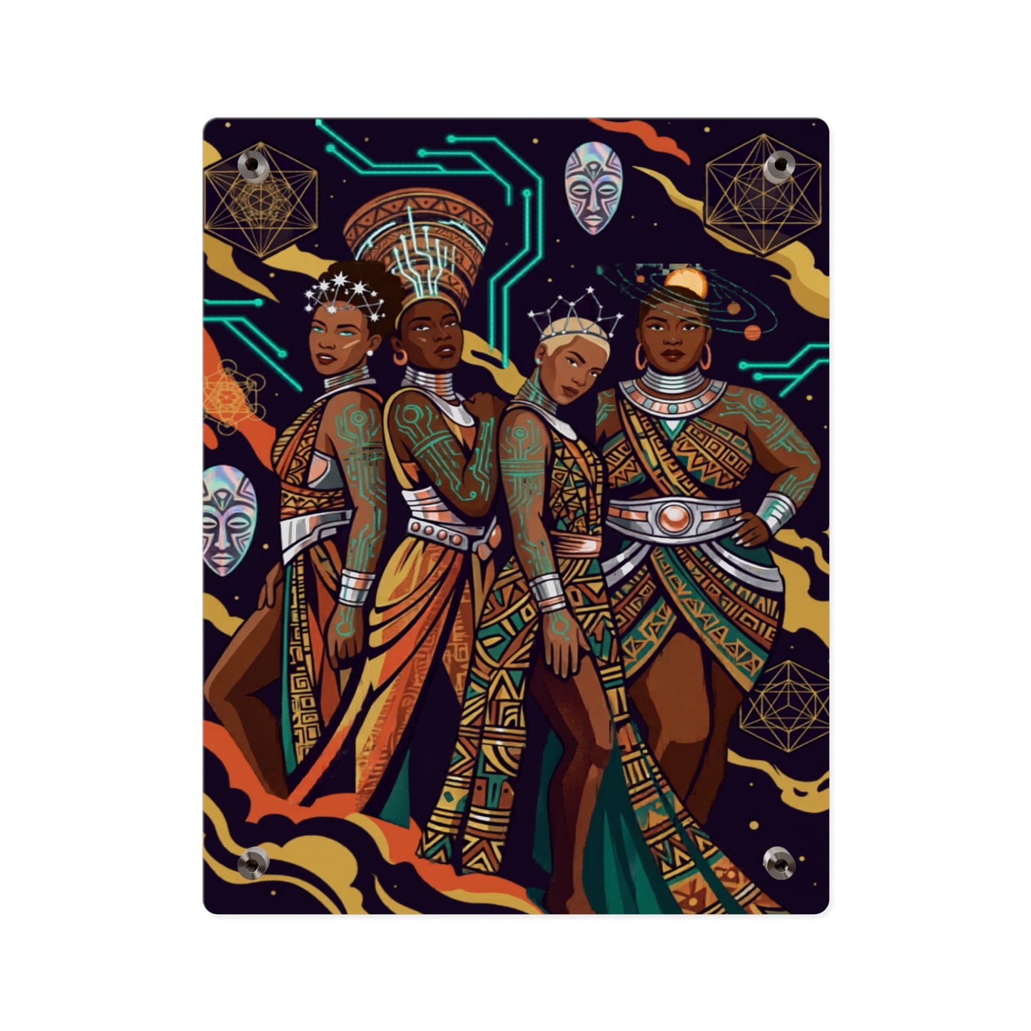 Afro-Futurism Queens Wall Art (Bold Black Women Illustration), Acrylic Wall Art