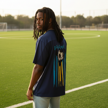 Bahamas Flag Themed Unisex Oversized Mesh V-Neck Soccer Jersey
