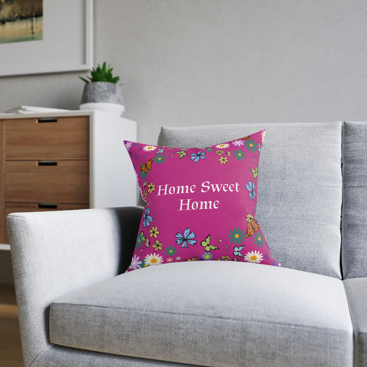 Floral Home Sweet Home Square Pillow - Cozy Decor for Living Room & Bedroom Printify