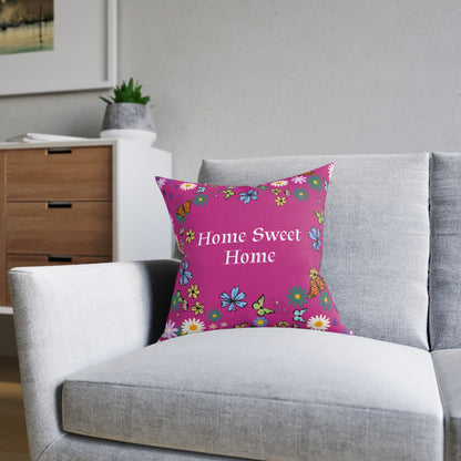 Floral Home Sweet Home Square Pillow - Cozy Decor for Living Room & Bedroom