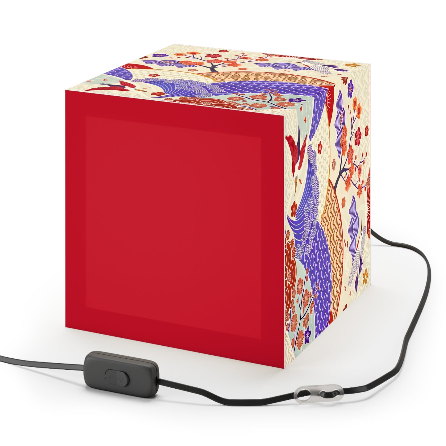Japanese Wave & Crane Light Cube Lamp — Floral Origami Pattern Ambient Pendant