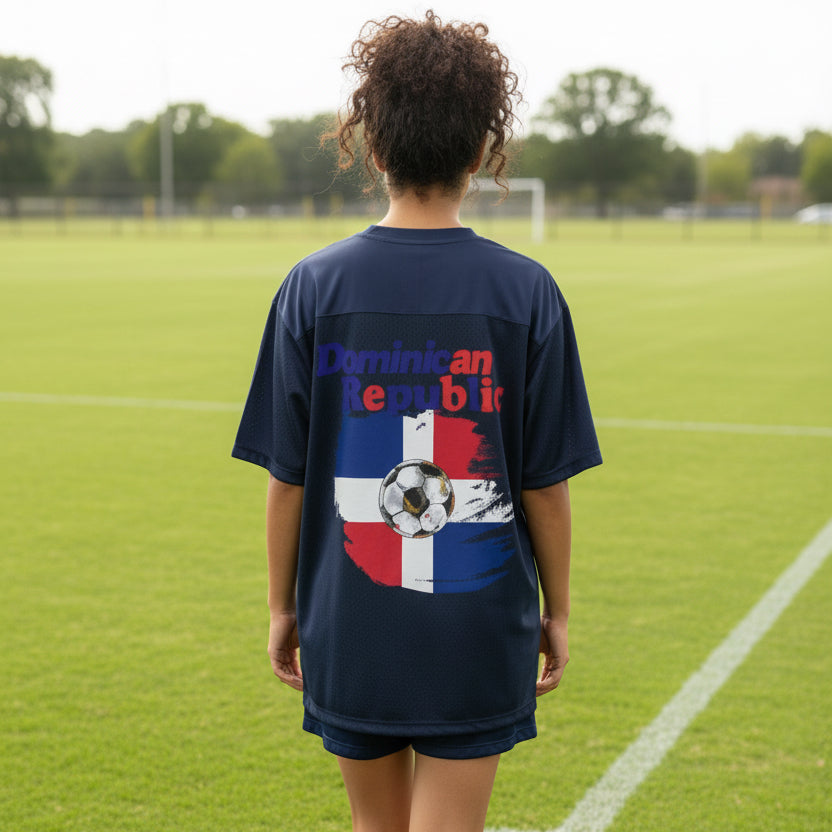 Dominican Republic Oversized Mesh V-Neck Soccer Jersey