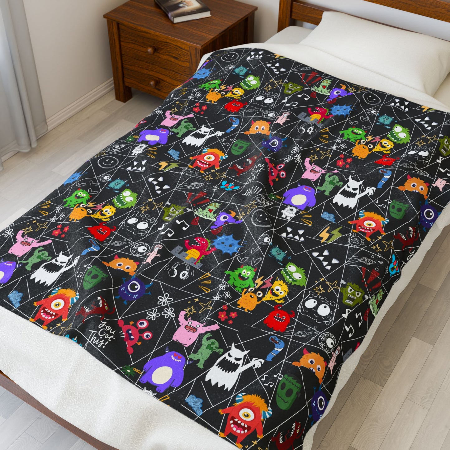 Whimsical Monsters Velveteen Plush Blanket, Soft Fleece Throw, Cozy Bedspread