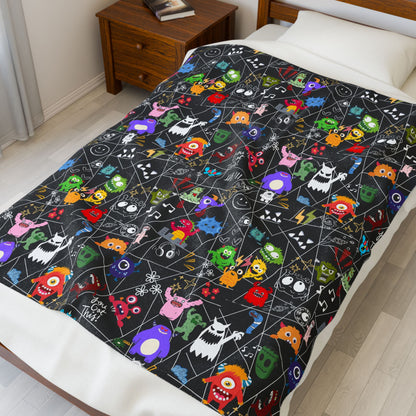Whimsical Monsters Velveteen Plush Blanket, Soft Fleece Throw, Cozy Bedspread
