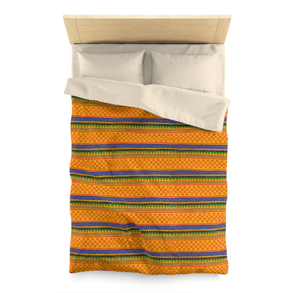 Striped Tribal Pattern Duvet Cover — Boho Orange Microfiber Bedding