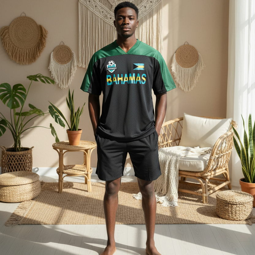 Bahamas Flag Themed Unisex Oversized Mesh V-Neck Soccer Jersey ODMPOD