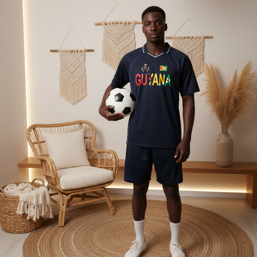 Guyana Flag Themed Unisex Graphic Striped V-Neck Soccer Jersey