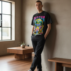 Unisex Oversized Cotton T-Shirt with Graphic Alien Art in Snow Wash