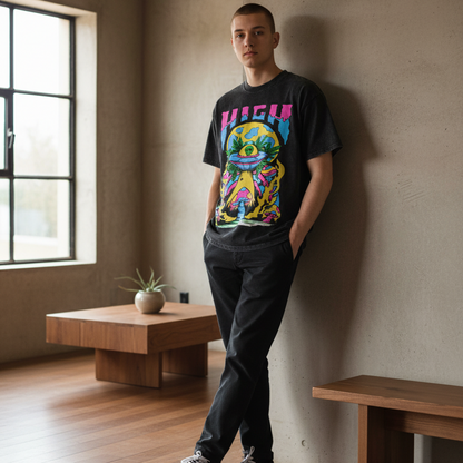 Graphic Alien Art Unisex Snow Washed Oversized Cotton T-Shirt