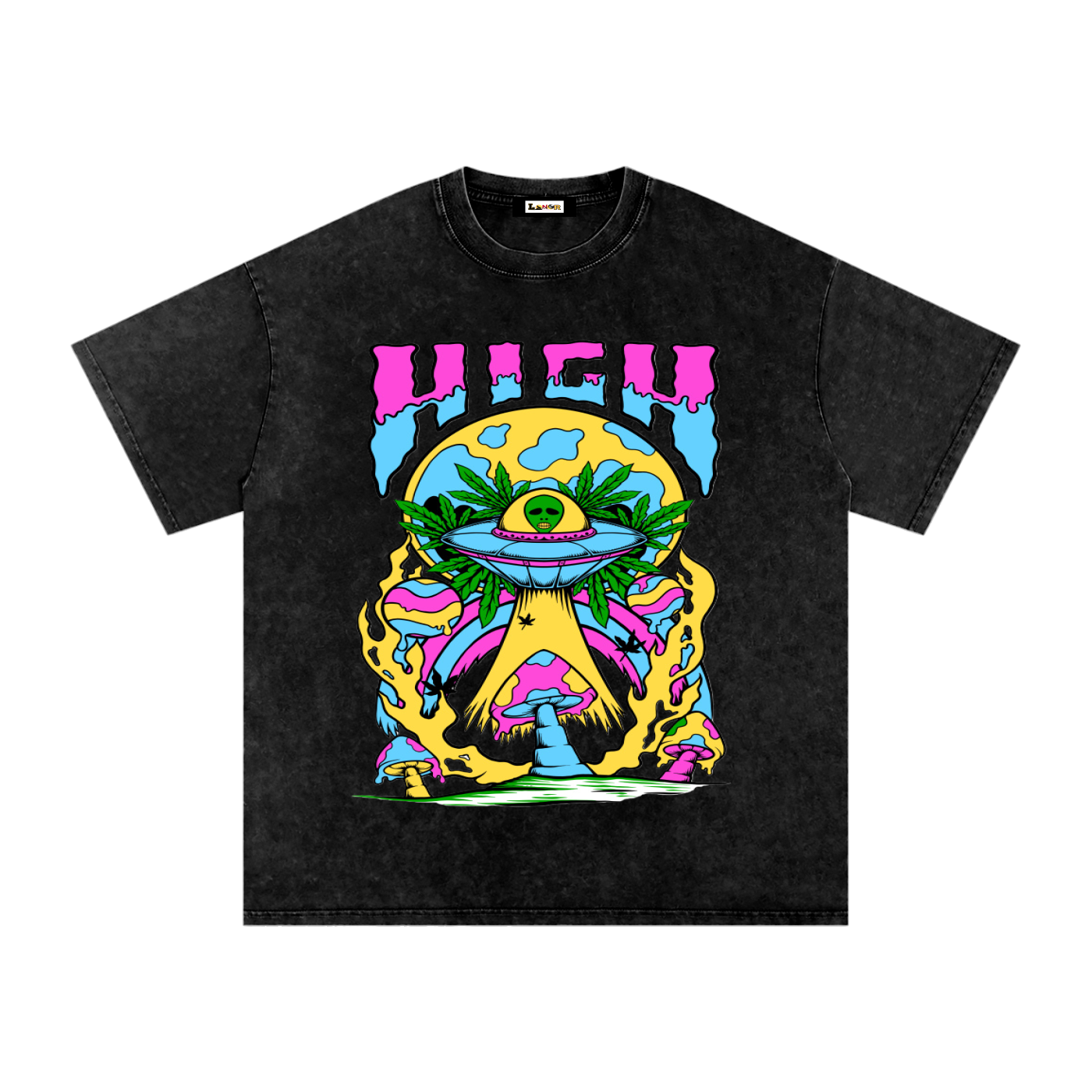 Graphic Alien Art Unisex Snow Washed Oversized Cotton T-Shirt