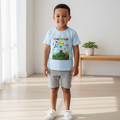 Toddler T‑Shirt — "Kingdom" Jungle Animals Design (Colorful Birds & Sunshine)
