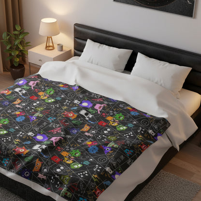 Whimsical Monsters Velveteen Plush Blanket, Soft Fleece Throw, Cozy Bedspread