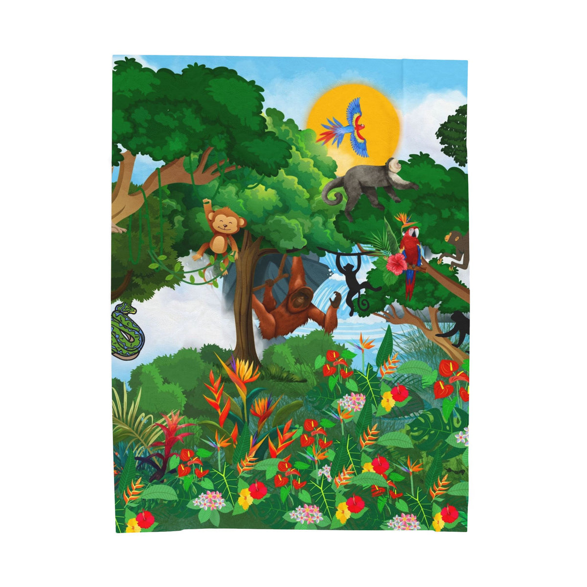 Jungle Adventure Velveteen Plush Blanket - Soft and Cozy for Kids and Adults Printify