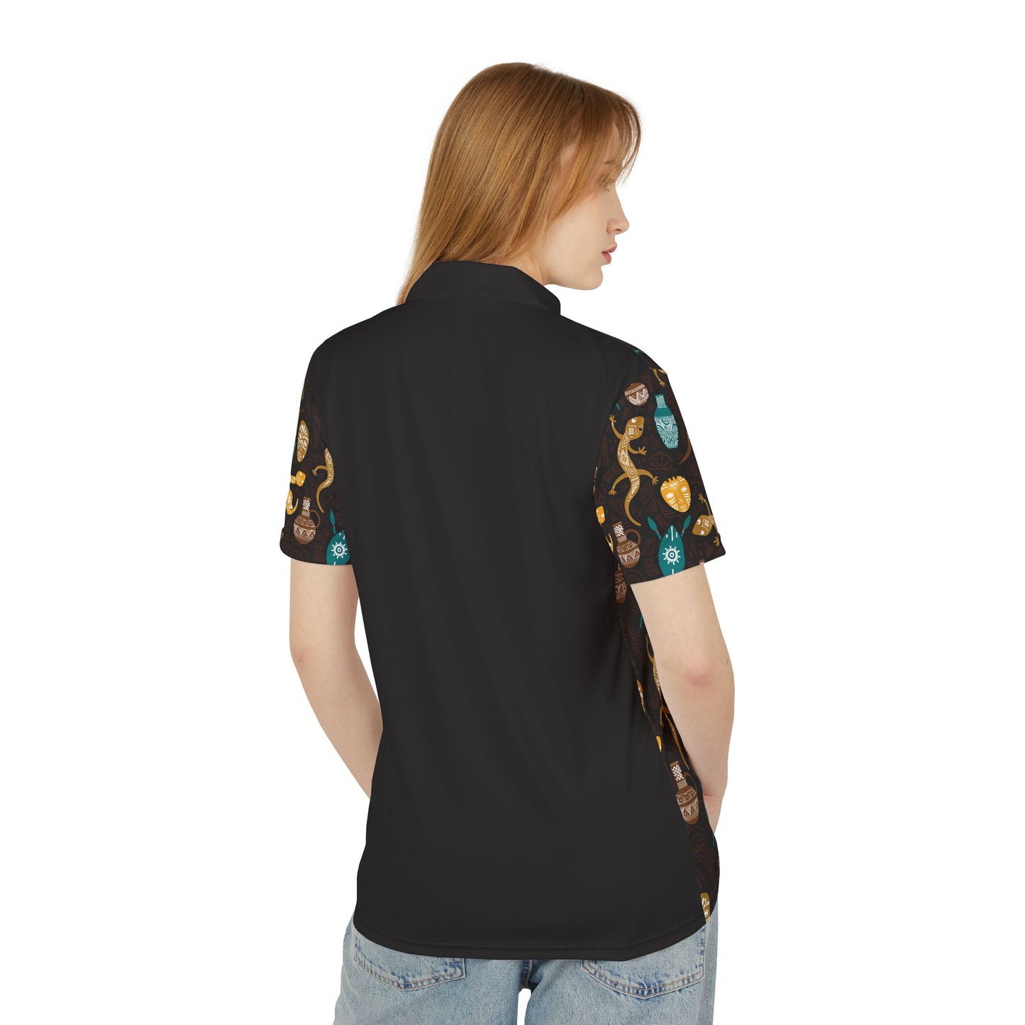 Safari Mask & Gecko Polo Shirt — Tropical Tribal Print Polo