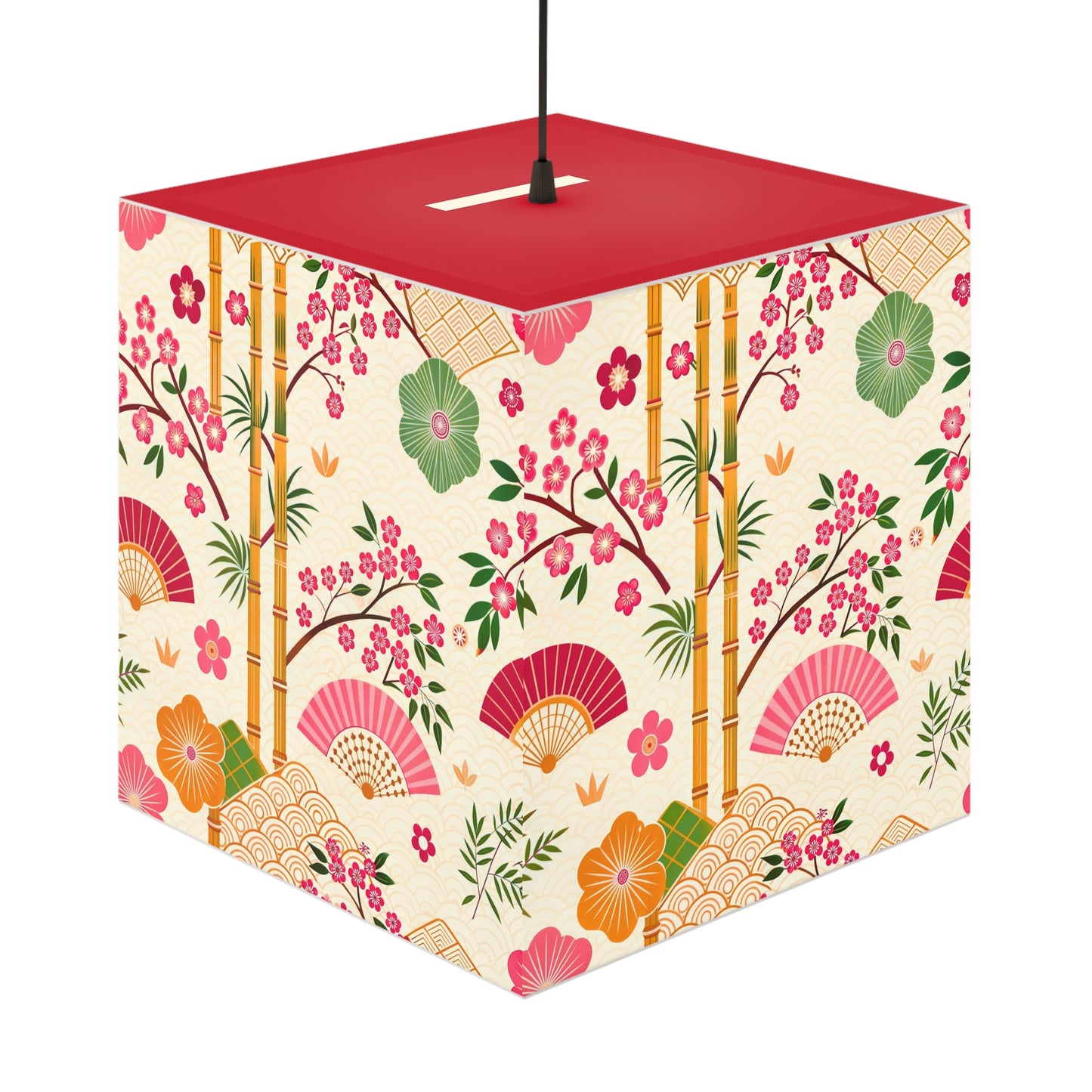 Japanese Floral Cube Lamp — Sakura Fans & Bamboo Light Cube