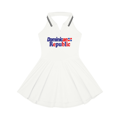 Dominican Republic Flag Themed Women's Collared Halter A-Line Tennis Dress