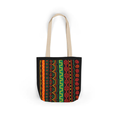 Afrocentric Pattern Canvas Tote — Colorful Tribal Stripe Beach & Market Bag