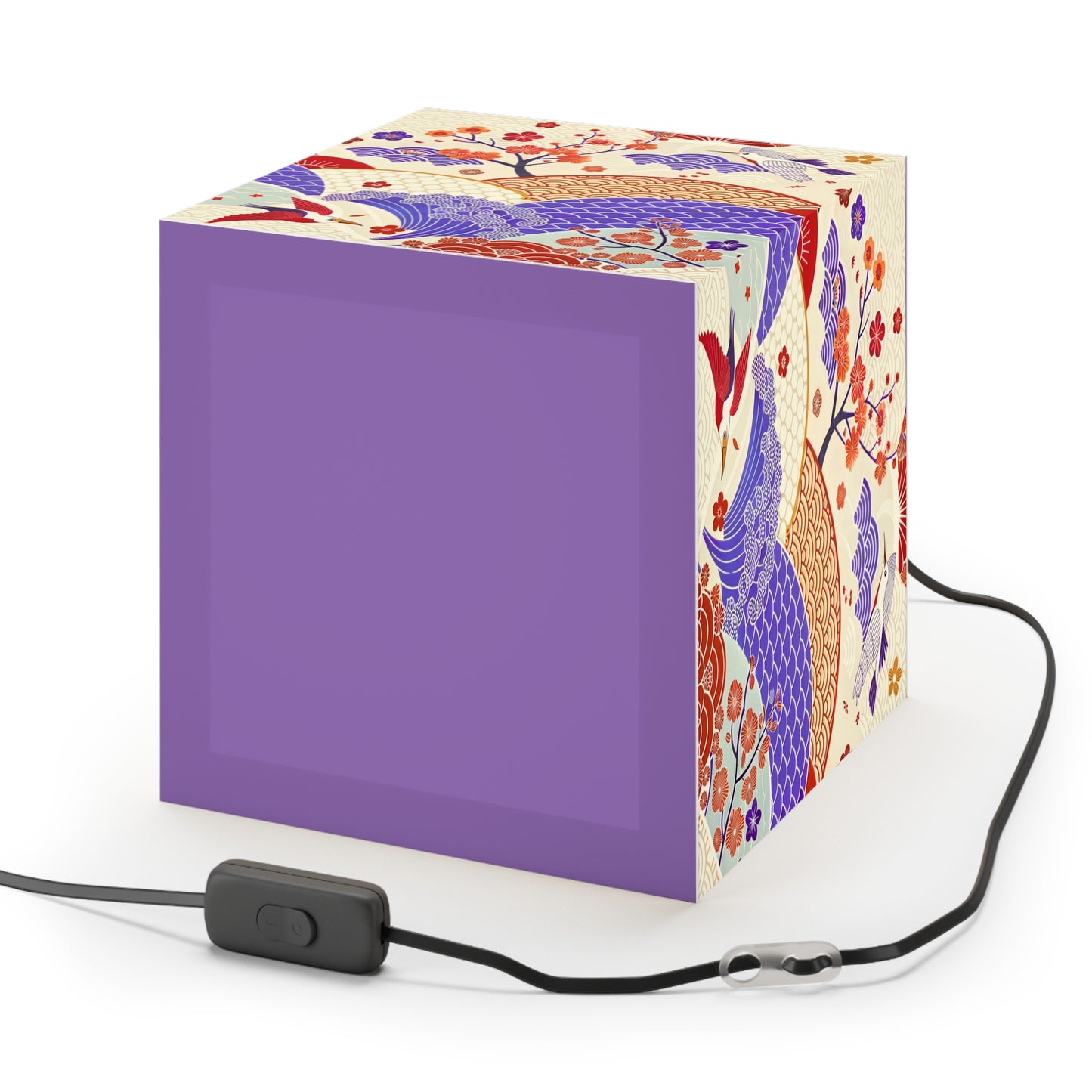 Japanese Wave & Crane Light Cube Lamp — Floral Origami Pattern Ambient Pendant