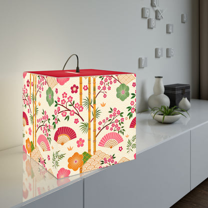 Japanese Floral Cube Lamp — Sakura Fans & Bamboo Light Cube