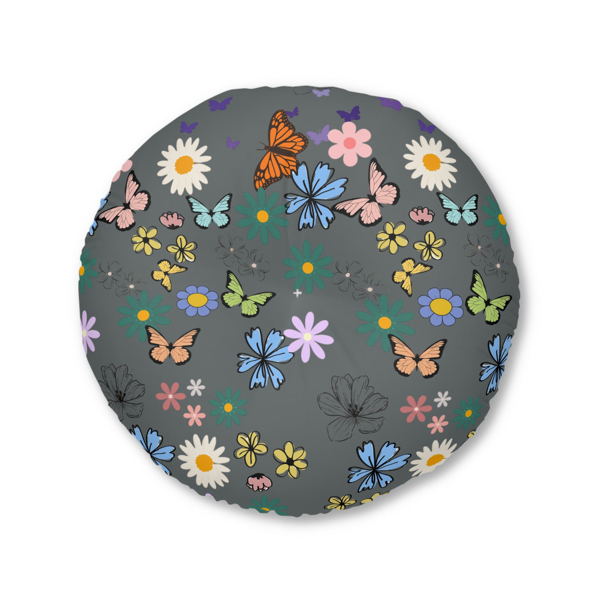 Floral Tufted Floor Pillow - Round Cushion for Cozy Decor Printify