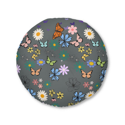 Floral Tufted Floor Pillow - Round Cushion for Cozy Decor