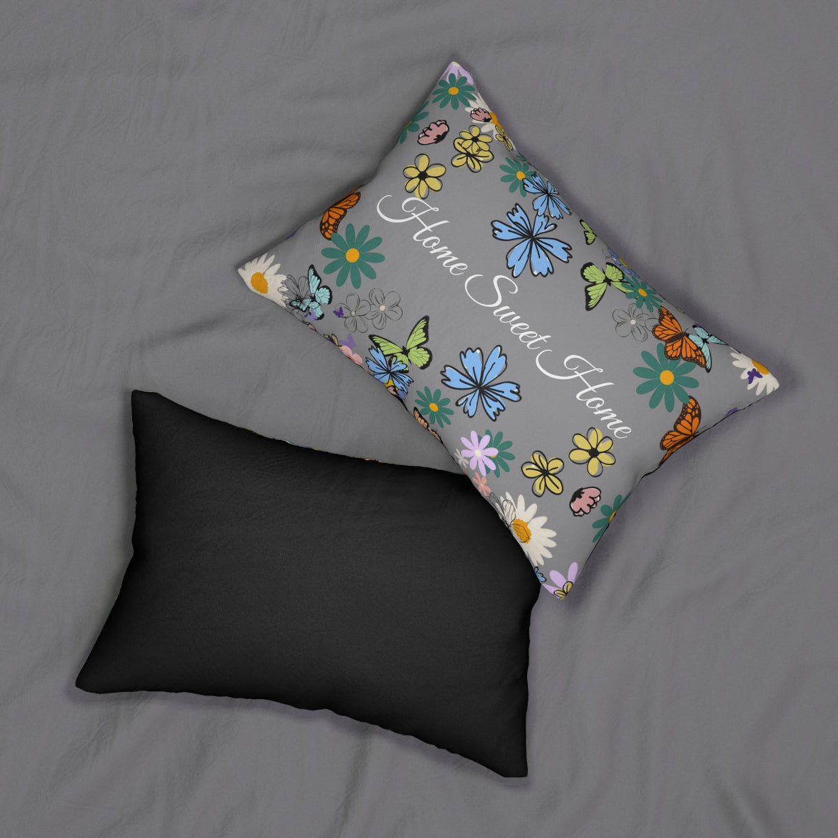 Home Sweet Home Floral Lumbar Pillow - Cozy Accent for Living Room Printify