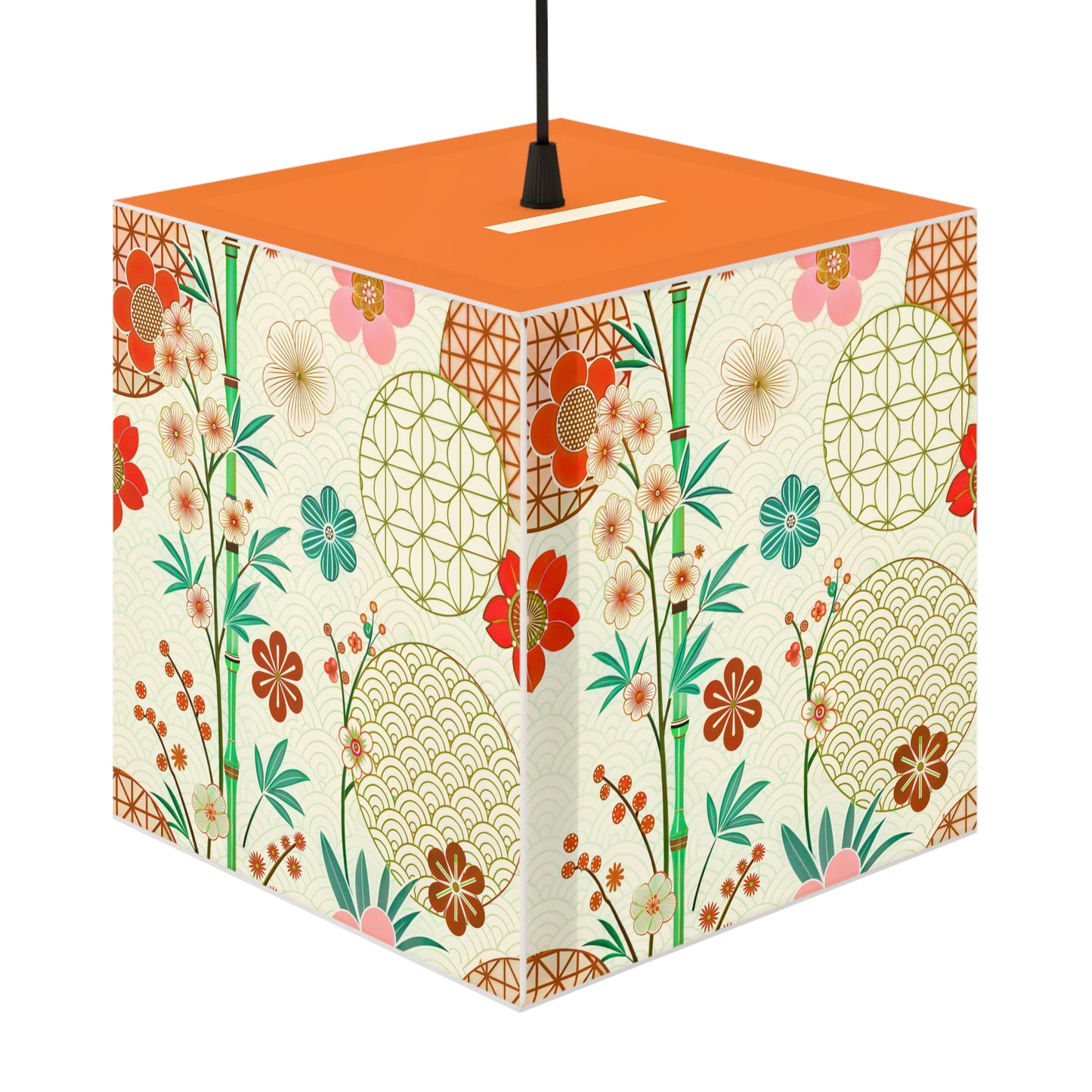 Japanese Floral Cube Lamp — Vintage Sakura Pattern Light Cube