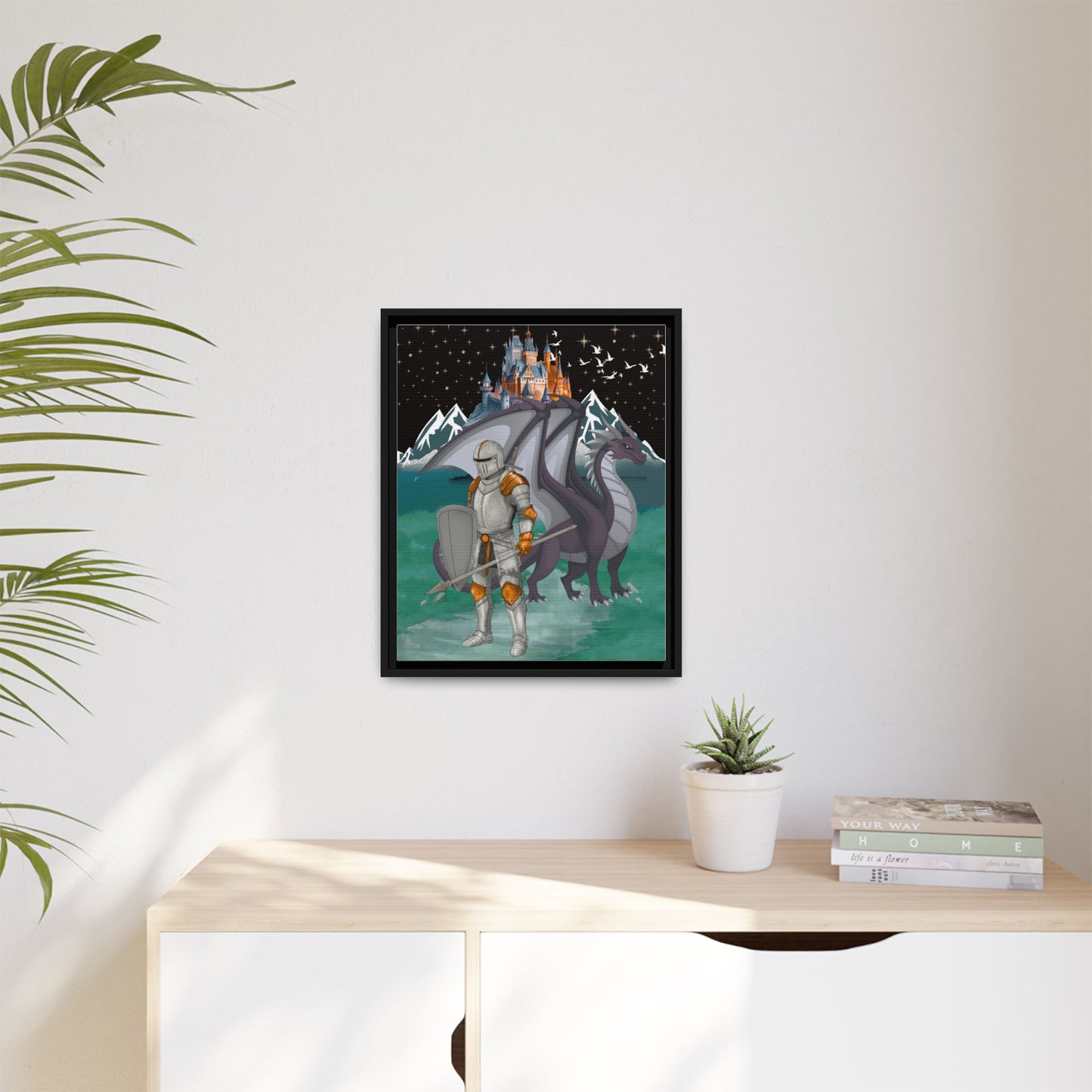 Knight and Dragon Fantasy Art, Framed Matte Canvas