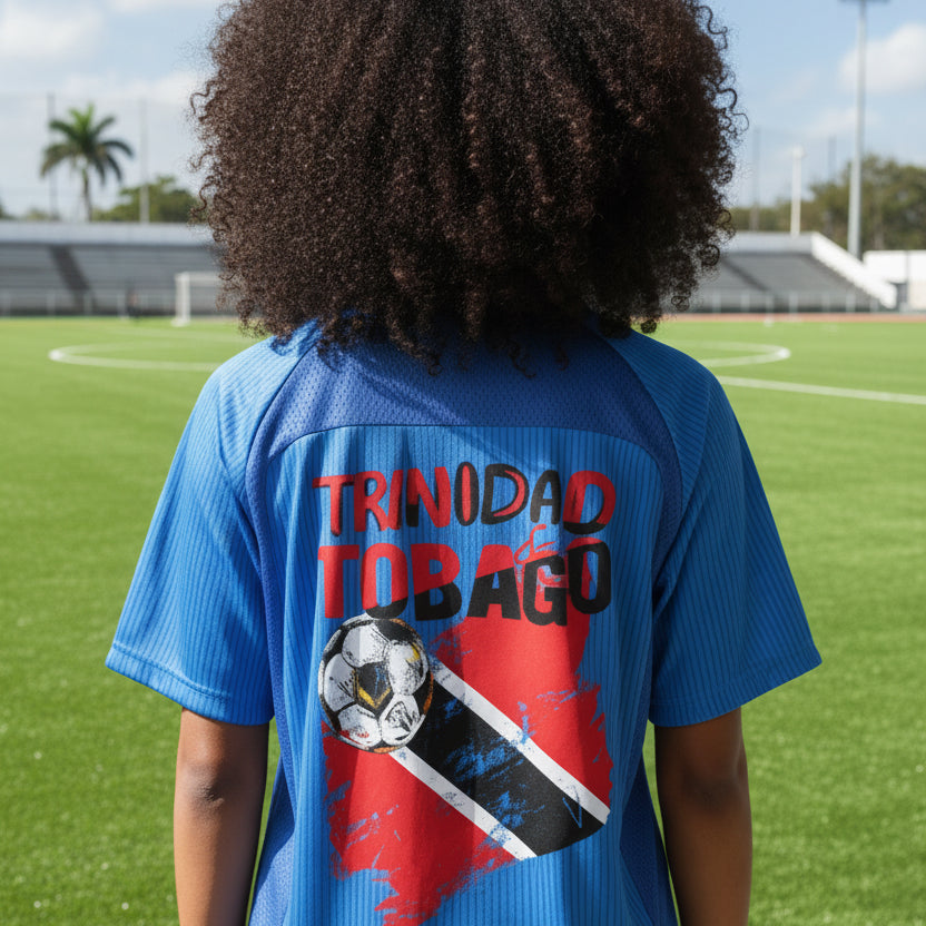 Unisex Trinidad Flag Themed Graphic Striped V-Neck Soccer Jersey
