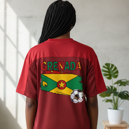 Grenada Flag Themed Graphic Mesh V-Neck Soccer Jersey