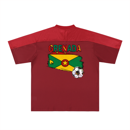 Grenada Flag Themed Graphic Mesh V-Neck Soccer Jersey