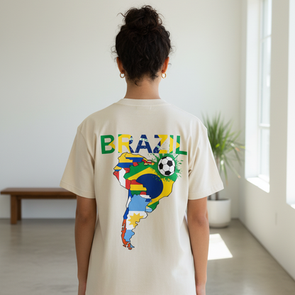 Brazil Flag Themed Graphic Vintage Wash Cotton Unisex T-Shirt